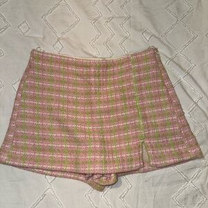 Zara Pink and Green Tweed Skirt